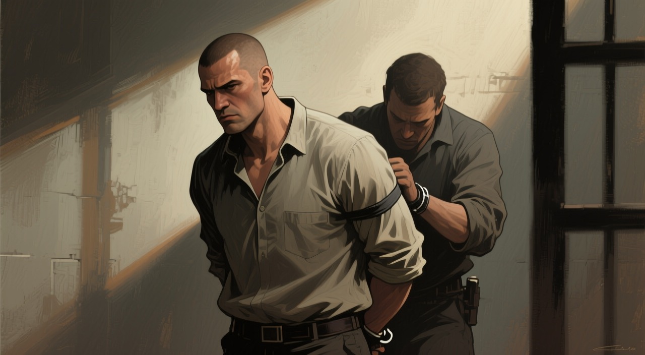 The arrest from "Atonement". The Handcuffs The Return Robbie returns to the house carrying the lost twins. He is met by police who have been waiting for him.