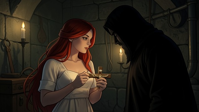 A Cross in the Dungeon from "The Tale of the Vampire Bride". Faith as Protection A Prisoner’s Defiance Antoinetta holds up her cross against Vlad and invokes divine judgment.