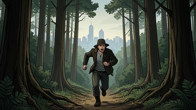 The Escape Route from "Living with 7 vampires". The Escape Route Y/N runs through The Forest after escaping the vampires, hoping to reach a city.