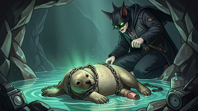 The Seal Captive from "Living with 7 vampires". The Seal Captive J-Hope becomes trapped in seal form and is chained beneath the glowing cavern controlled by the green-eyed faction.