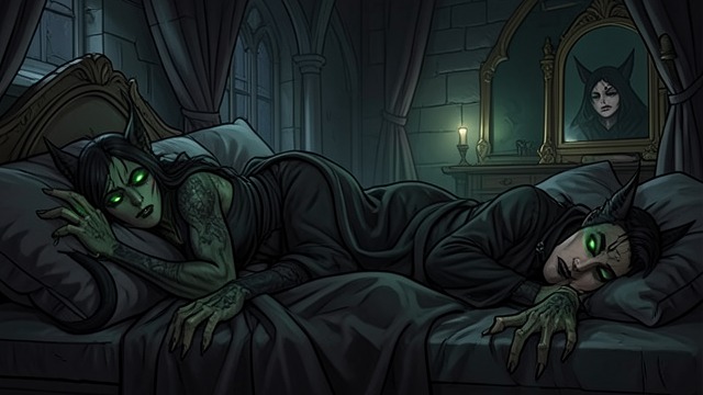 The Body Raids from "Living with 7 vampires". The Body Raids The Green-eyed entities invade the bodies of the castle’s vampires when they sleep.