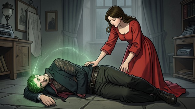 The Broken Hypnosis from "Living with 7 vampires". The Broken Hypnosis A Green-eyed entity controls Jungkook’s body and attempts to lead Y/N away, but Jungkook uses pain to break her trance.