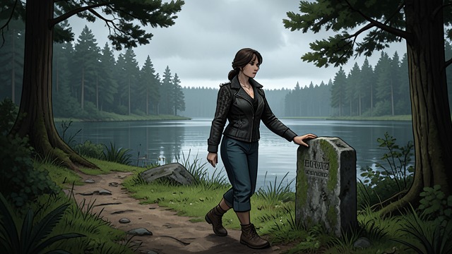 The Grave Path from "Living with 7 vampires". The Grave Path Y/N returns through a forest path to visit her adoptive mother’s grave beside a lake.