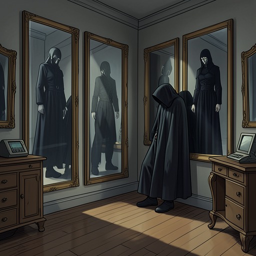 Illusion and Perception from "Living with 7 vampires". This flow follows the story’s escalating use of mirrors, shadows, disguises, and false deaths to question what Y/N can trust.