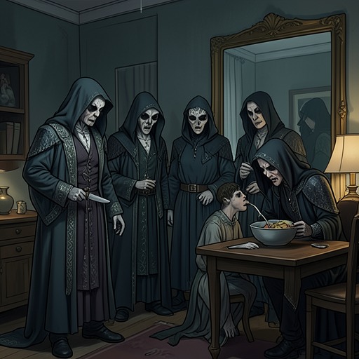 From Predation to Protection from "Living with 7 vampires". This flow traces the changing meaning of vampire instinct as the household moves from unchecked hunger toward restraint and care.