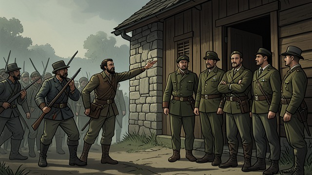 Plantation Defense from "Young Captain Jack · The Son of a Soldier". Guarding the Homestead A Dangerous Barrier The Home Guard stands before the Ruthven home when guerrillas threaten to loot it.