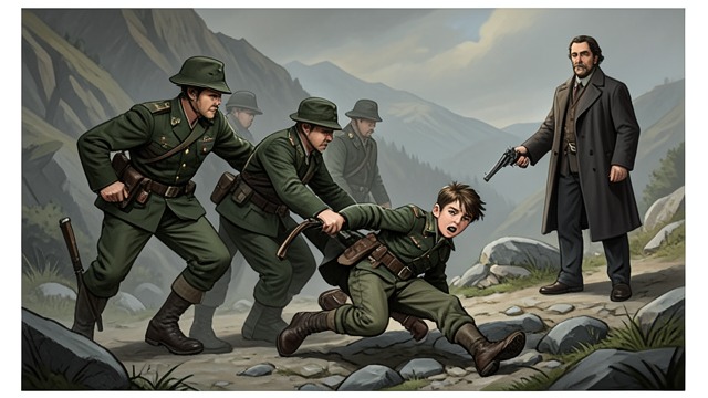 The Forced Abduction from "Young Captain Jack · The Son of a Soldier". Authority Becomes Violence Armed Removal Mackey orders soldiers to seize Jack and conceal him in the mountains.