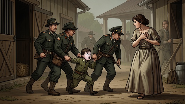 The Abduction from "Young Captain Jack · The Son of a Soldier". Coercive Custody Seizure at the Stable Dr. Mackey uses Confederate soldiers to remove Jack from the plantation.