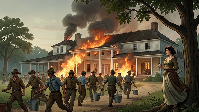 The Burning Plantation from "Young Captain Jack · The Son of a Soldier". Property in Crisis Fire and Flight Mary Ruthven’s Plantation is set ablaze amid military movement.
