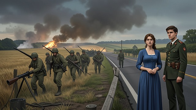 Retreat Toward Oldville from "Young Captain Jack · The Son of a Soldier". War at the Door Approaching Armies Confederate troops retreat toward Ruthven Plantation while artillery and smoke move across the countryside.