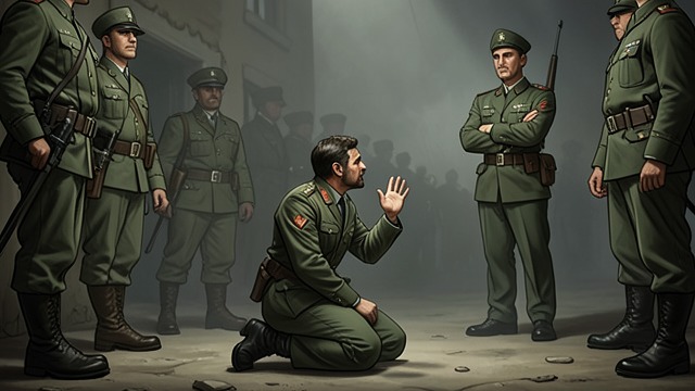 The Coward’s Collapse from "Young Captain Jack · The Son of a Soldier". Fear in Uniform Panic St. John kneels before Confederate soldiers and abandons his weapon, mistaking friendly troops for enemies.