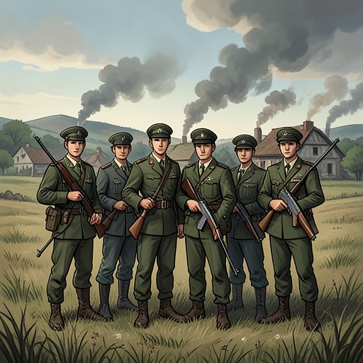 The Home Guard’s Civic Role from "Young Captain Jack · The Son of a Soldier". This flow traces the Home Guard from youthful play-acting into a serious moral force protecting civilians and property during wartime disorder.