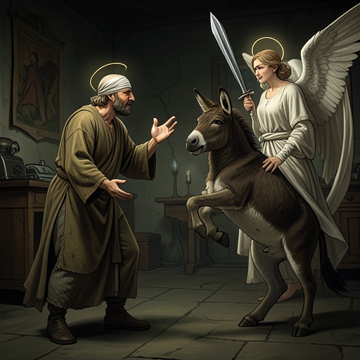 Balaam’s Resistance and Recognition from "Crazy Mama: 9 Steps to a Not-So-Normal Life". This thread follows the escalating confrontation between Balaam’s desire for reward, the donkey’s warnings, and the angel who finally exposes his blindness.
