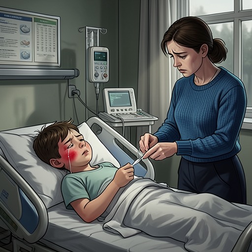 The Hospital Crisis from "Five Years Too Late: A Curvy Single Mom, Secret Baby, Second Chance Billionaire Romance (The CEO's Curvy Goddess)". This flow follows Connor’s fever as the immediate event that forces every postponed truth into the open.