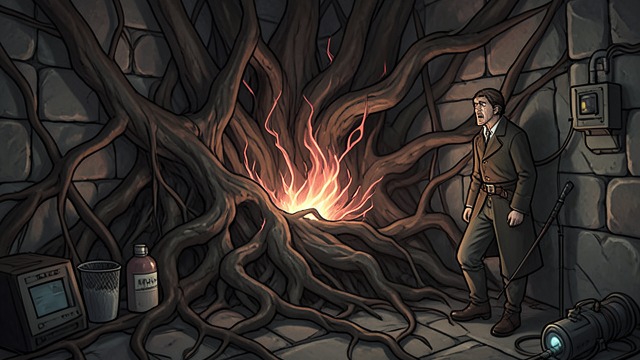The Evil Root Chamber from "Cinnamon Bun". The Evil Root Chamber A Hidden Infection The dungeon core is wrapped in the Evil Root, revealing that the corruption is not merely an enemy but an invasive…