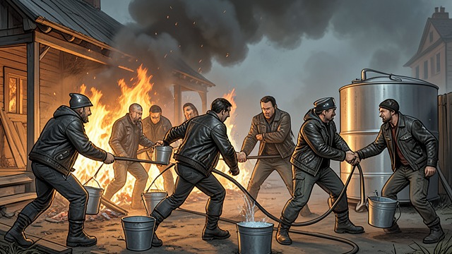 A Community in the Fire from "Gang Up: A Bikerland Novel". Protection Beyond the Walls Case chooses residents When fires threaten Temple, Case organizes people to save homes and prevent further spread.