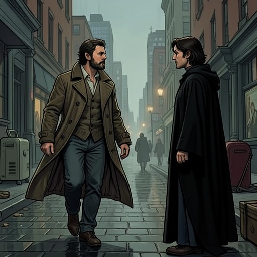 Larem and Hunter from "Bound by Darkness". Hunter's movement from Kalith hatred to reciprocal trust gives Larem one of his most important proofs that coexistence can work.