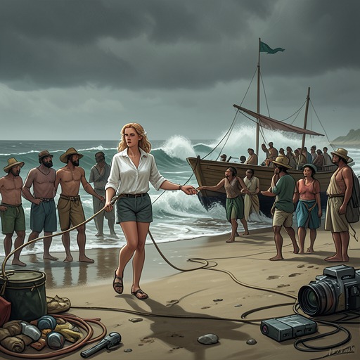 The Deserted Island Survival Arc from "I’m Very Happy After Marrying the CEO Husband According to the Agreement". This flow traces how a publicity job becomes a collective survival ordeal that establishes Shen Tang as a leader.