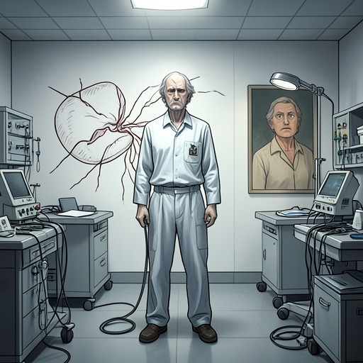 The Candidate with Hidden Cirrhosis from "Hepatitis C in Renal Disease, Hemodialysis and Transplantation". This flow follows a seemingly suitable transplant candidate whose silent liver fibrosis changes the entire treatment pathway.