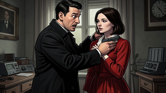 The Gunman’s Demand from "Box Set: Samsons Sterbliche Geliebte & Samson's Lovely Mortal (Deutsch·Englisch) (Scanguards Vampire) (German Edition)". A Threat Interrupts Courtship Armed Pressure A gunman orders Samson and Delilah against a wall and demands Delilah.