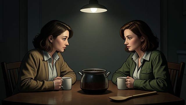 The Strained Kitchen from "The light house: A love story". The Strained Kitchen Atmosphere The sisters share coffee in a worn house filled with silence and fatigue.