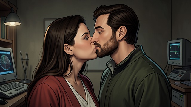 The First Kiss from "The light house: A love story". The First Kiss Tension Blake McGrath and Connie Dixon stand close while he studies her face.