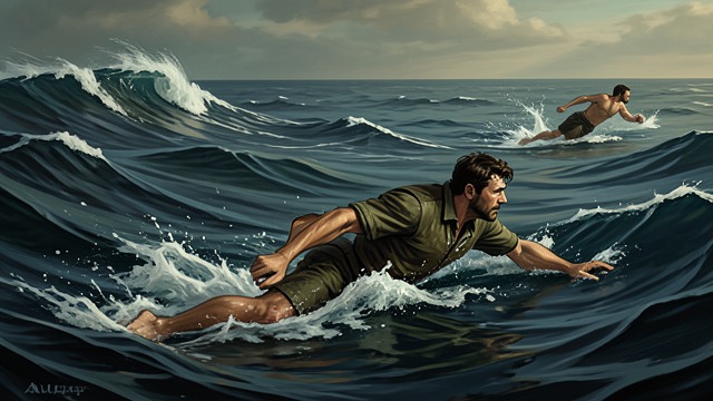 The Drowning Reenactment from "The light house: A love story". The Drowning Reenactment Return Blake McGrath enters the water after Connie Dixon challenges his despair.