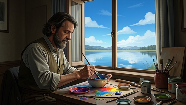 The Sky First from "The light house: A love story". The Sky First Observation Blake McGrath teaches Connie Dixon to mix enough sky color for the entire seascape.