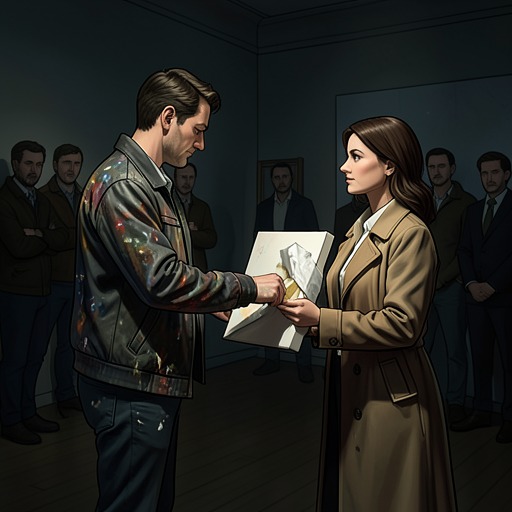 The Painting Transaction from "The light house: A love story". This flow traces how Blake McGrath’s hidden paintings move from private gifts into instruments of social and personal transformation.