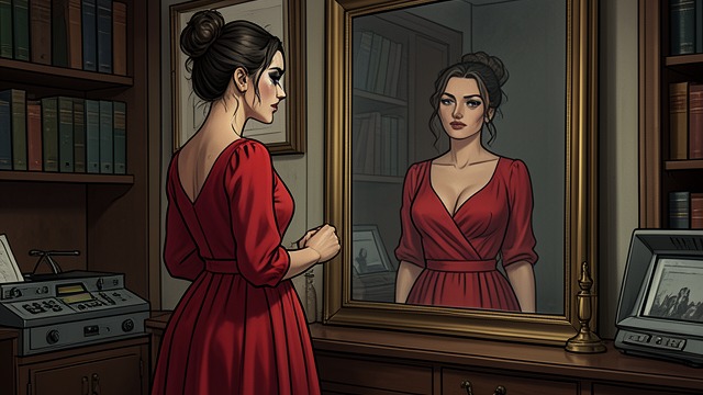 A Borrowed Look from "Just One Night". A Borrowed Look Becoming Ginny Jessie Bryce transforms Geneva Bryce with a red dress, conspicuous makeup, and a deliberately tousled hairstyle.