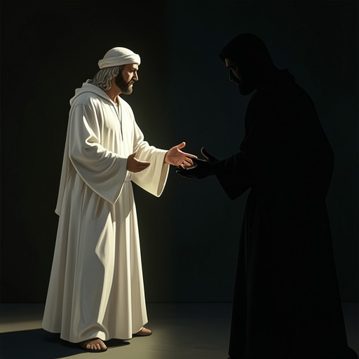Jesus Christ and Satan from "Who's Causing Your Trouble". This flow traces the conflict between Jesus Christ and Satan from hidden interference to explicit rebuke and decisive defeat.