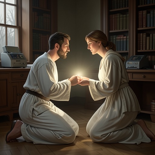 Jesus Christ and the Woman from "Who's Causing Your Trouble". This flow traces the compassionate bond between Jesus Christ and the bent woman as recognition becomes release and worship.