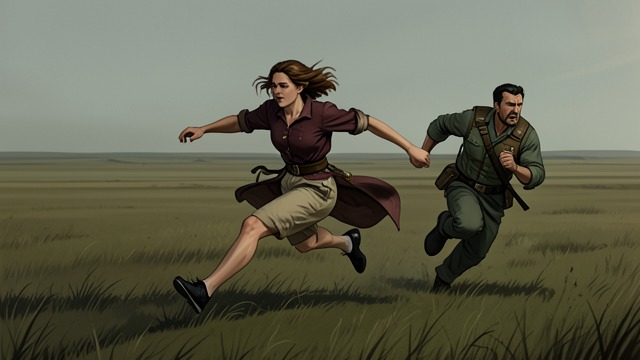 The Pasture Pursuit from "The Ballad of the Last Dragon". Flight With No Forest Open Ground Sylvaine Abelan runs across a pasture while attackers follow.