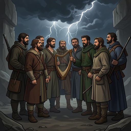 The Expedition’s Found Family from "The Ballad of the Last Dragon". This flow traces how hired blades and a bard become a protective community through conflict, grief, and shared remembrance.