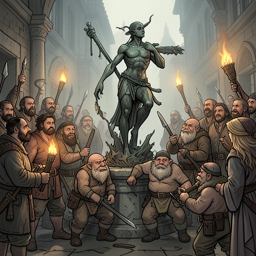 Prejudice and Retaliation from "The Ballad of the Last Dragon". This flow traces anti-elf hostility from inherited ideology to immediate violence and finally to collective resistance.