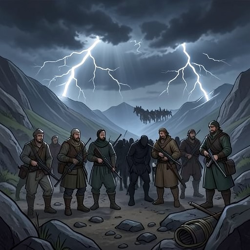 The Death Valley Siege from "The Ballad of the Last Dragon". This flow follows the company’s confrontation with Corpse-eaters from cautious observation to a coordinated victory at the mountain’s threshold.