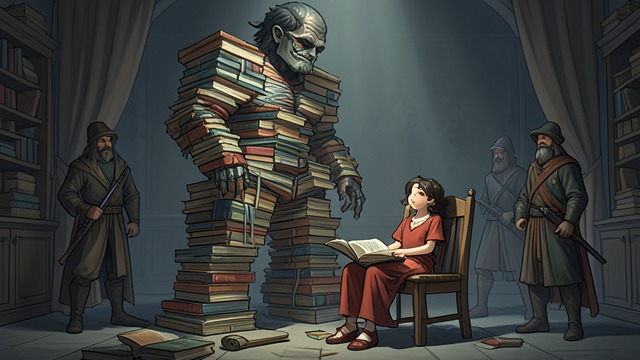 The Paperman from "Soul Guardian: A Hellishly Cozy Fantasy". Books That Want Readers Captive Reading A creature made from abandoned books traps Six and demands that she read.