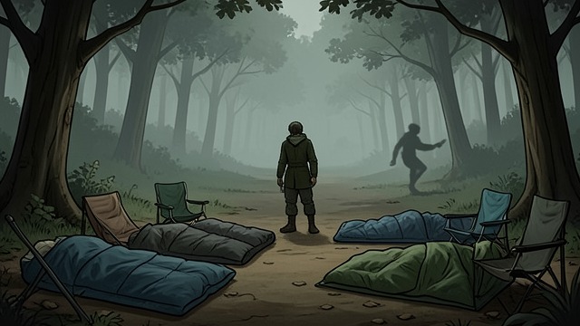 The Empty Camp from "Soul Guardian: A Hellishly Cozy Fantasy". The Attack Announced Sudden Silence Bael-Sharoth notices that every other camper has vanished and recognizes the scene as an artificial evacuation.