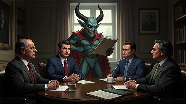 The Board Purge from "Soul Guardian: A Hellishly Cozy Fantasy". A New Administration Exposure Bael-Sharoth presents financial records and forces corrupt board members to resign peacefully or face legal consequences.