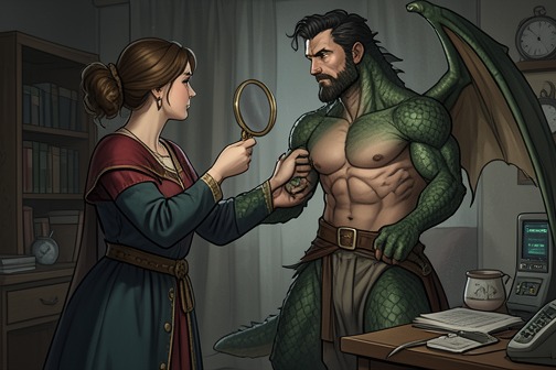 April controls Avery's dragon form from "SCOTTISH ROMANCE: My Sinful Surrender to a Highlander Werewolf (Scottish Werewolf Pregnancy Romance) (Historical Medieval Shape Shifter Paranormal Science Fiction Short Stories)". April controls Avery's dragon form in a desperate experiment that converts intimacy into both a source of danger and a means of restraint.