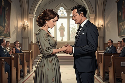 Nairobi and Mitch's wedding from "SCOTTISH ROMANCE: My Sinful Surrender to a Highlander Werewolf (Scottish Werewolf Pregnancy Romance) (Historical Medieval Shape Shifter Paranormal Science Fiction Short Stories)". Nairobi and Mitch's wedding is the pivotal moment at which a vulnerable migration arrangement becomes an emotionally meaningful marriage.