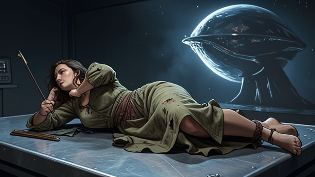 Alien Abduction from "SCOTTISH ROMANCE: My Sinful Surrender to a Highlander Werewolf (Scottish Werewolf Pregnancy Romance) (Historical Medieval Shape Shifter Paranormal Science Fiction Short Stories)". Alien Abduction Sudden Displacement Dawn is paralyzed by a dart and carried onto the Nalids’ spaceship before she can defend herself.