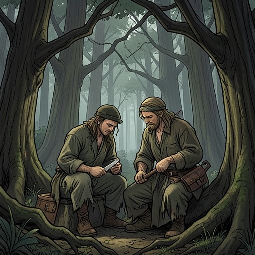 The Survivalist Pair from "SCOTTISH ROMANCE: My Sinful Surrender to a Highlander Werewolf (Scottish Werewolf Pregnancy Romance) (Historical Medieval Shape Shifter Paranormal Science Fiction Short Stories)". This flow follows Abigail and Malleus as two abused fugitives transform isolation in the wilderness into mutual survival.