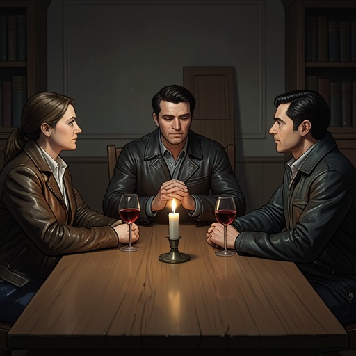 The Open Marriage Negotiation from "SCOTTISH ROMANCE: My Sinful Surrender to a Highlander Werewolf (Scottish Werewolf Pregnancy Romance) (Historical Medieval Shape Shifter Paranormal Science Fiction Short Stories)". This flow traces Jenna, Kyle, and Rack as they replace secrecy and abandonment with an explicitly negotiated triadic household.