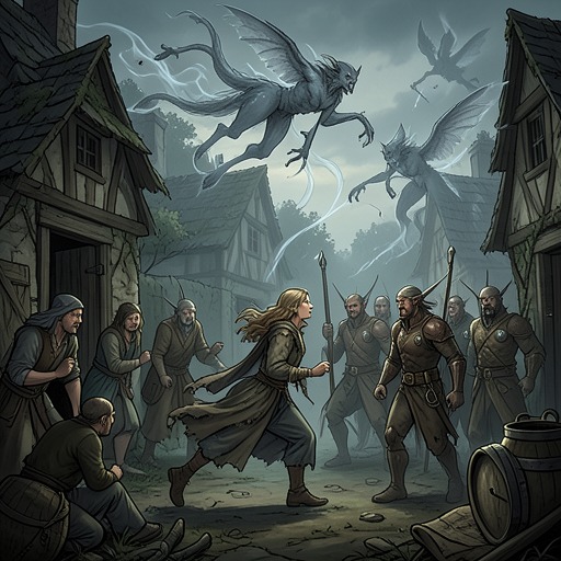 Banshee Assault and Rescue from "A Werewolf Thing: A Rejected Mate Werewolf Romance". This flow traces the faery village’s attack, Saphira Richards and Trevor Richards’s rescue of Sondra, and Saphira’s poisoning.