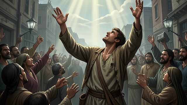 The Blind Beggar from "Don't Leave God Alone: How to Get God's Attention, Remain in His Presence, and Even Change His Mind to Make a Difference in Your World". The Blind Beggar Bartimaeus hears that Jesus Christ is passing and begins shouting for mercy despite his blindness and social marginalization.