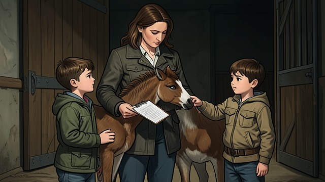 The Foal Rounds from "The Girl he Never Noticed". The Foal Rounds Liz takes Scout and Archie to inspect newborn foals while organizing the stable records.