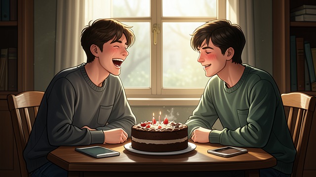 Birthday Teasing from "I'm the Werewolf in my Class". Birthday Teasing Familiar Banter Alex jokes about Sebastian Wolfe’s crush on Mia and treats his embarrassment as ordinary teenage behavior.