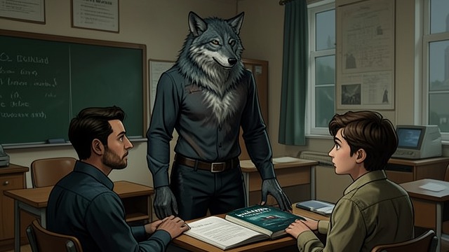 Controlled Synthesis from "I'm the Werewolf in my Class". Controlled Synthesis Unified Action Sebastian’s human concern and wolf strength operate together in the hybrid transformation.