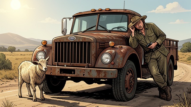 A Stranded Truck from "Lost and Found". A Stranded Truck An ordinary breakdown Joshua has run out of gas while transporting a baby goat to a birthday gift recipient.